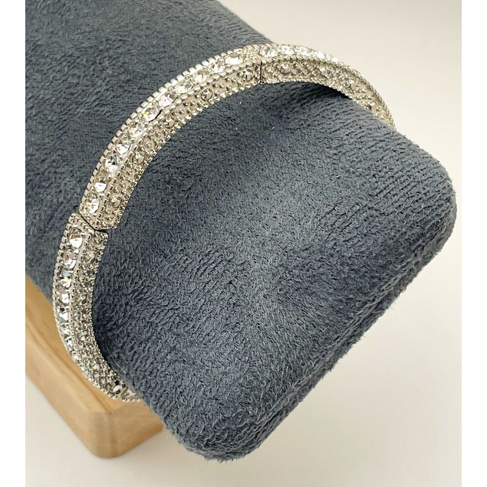Sparkly Silver Tone Crystal Pavé Stretch Bangle Bracelet White/Clear